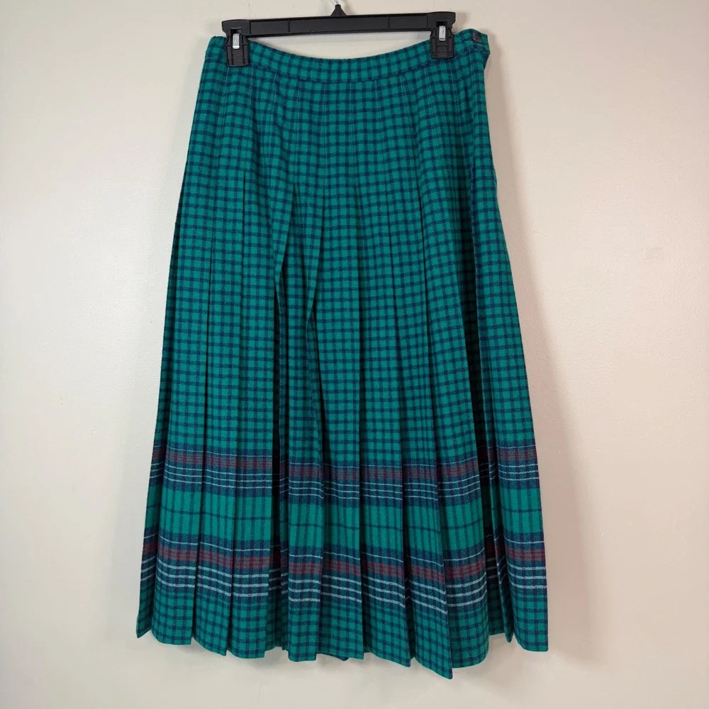 Pendleton Pleated Skirt Womens Size 12 Vintage Plaid Wool Midi Academia Classic